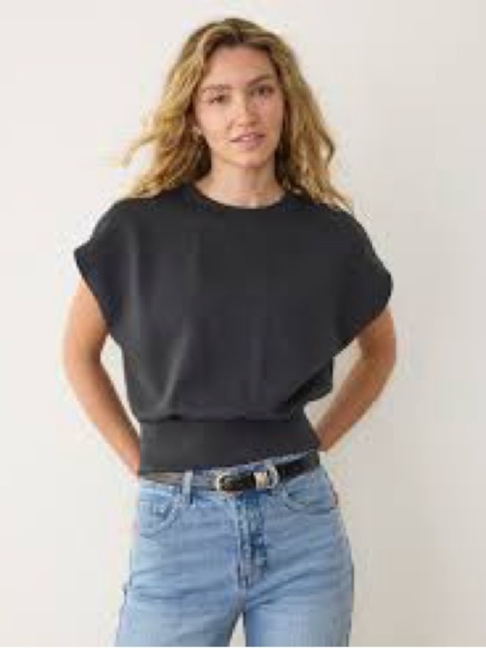 Marine Layer Nova Bubble Top: Black Short Sleeve Pullover Top - Women